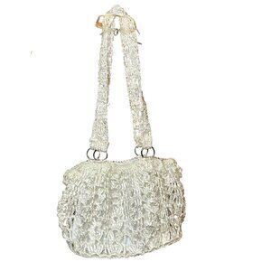 Eco-Chic White Plarn Crochet Purse  Handmade Boho Tote  Sustainable Fashion